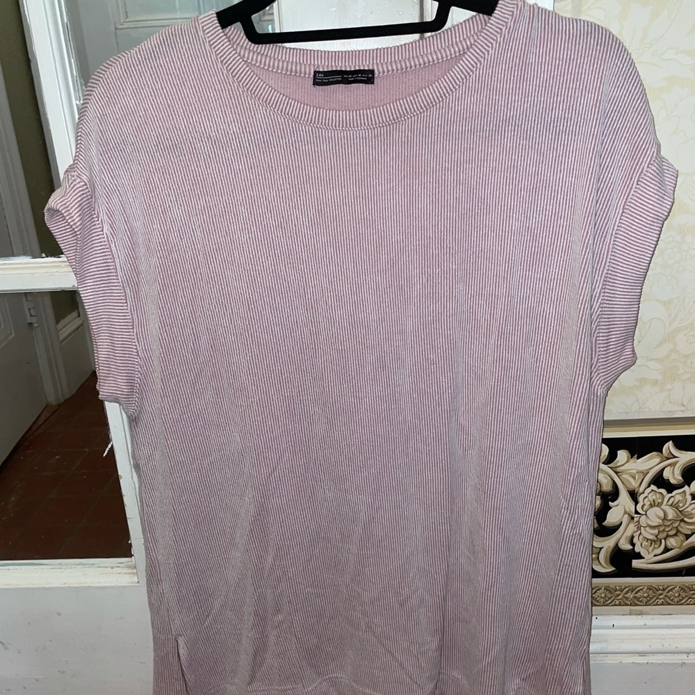 Zara pink and white stripped t-shirt